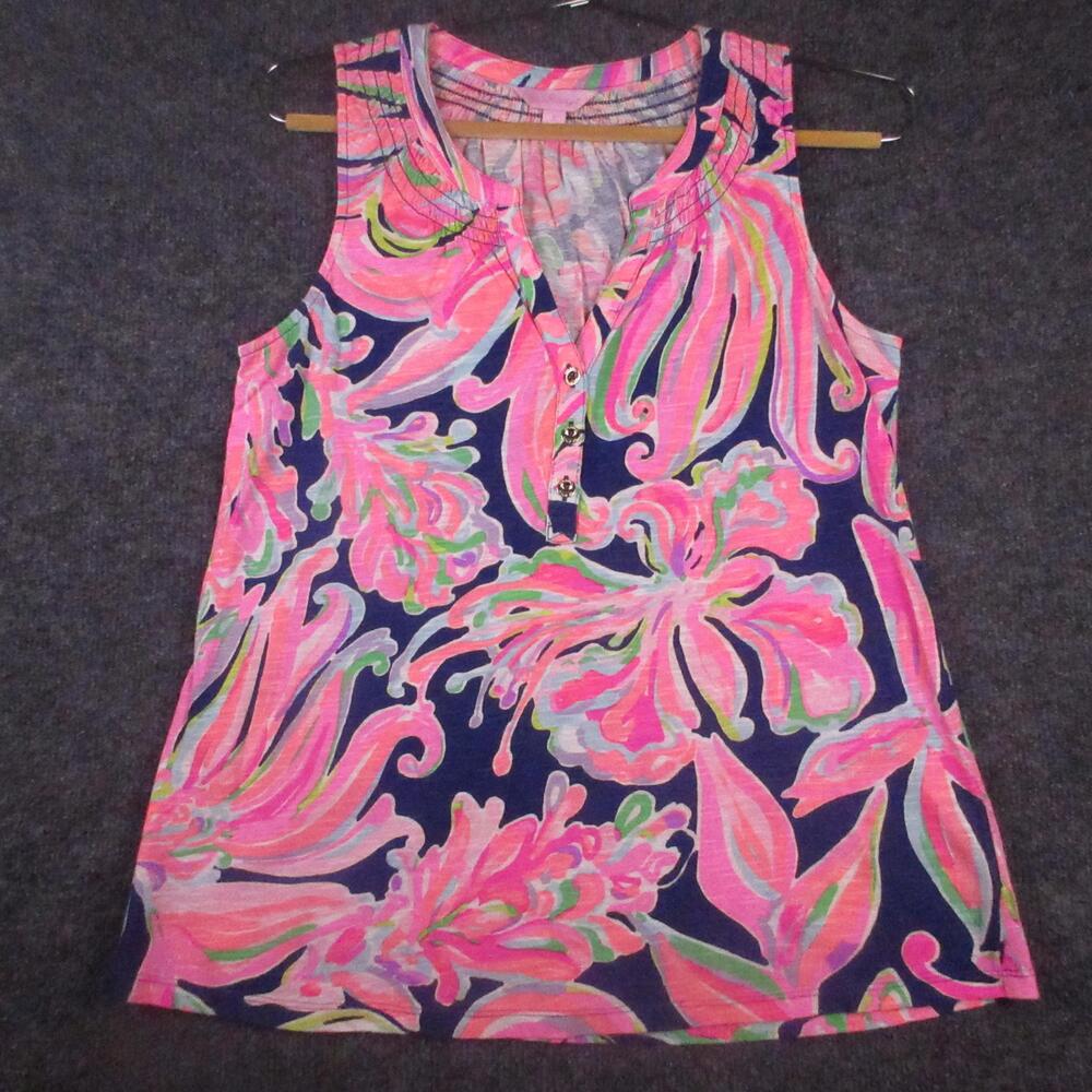 Lilly Pulitzer Tank Top Womens Small Multicolor Tropical Floral Henley Tunic